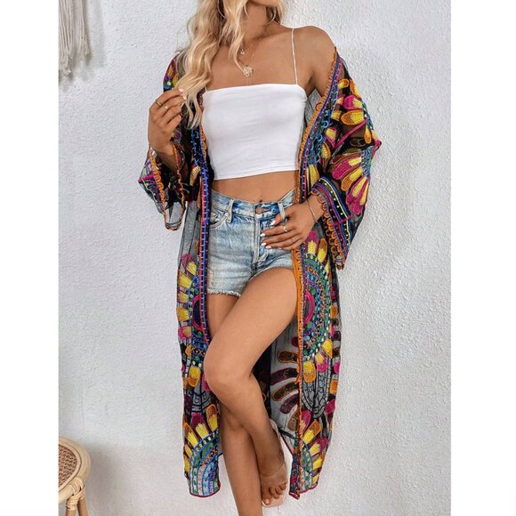 Summer in Posh C 🔆 | Euro Style Summer Beach Colorful Embroidery Kimono - Picture 5 of 9